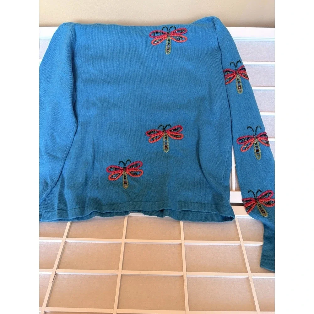 Michael Simon Lite Silk Angora Cashmere Dragonfly Cardigan Shell Twin Set Size M